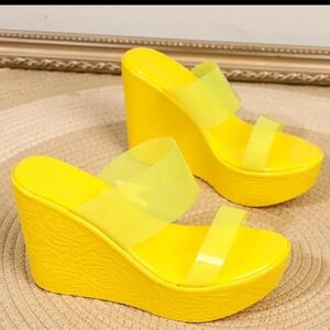 Vibrant Yellow Wedge Sandals